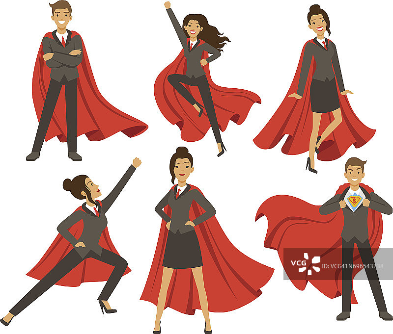 女商人的动作姿势。女超人飞行。矢量插图卡通风格图片素材