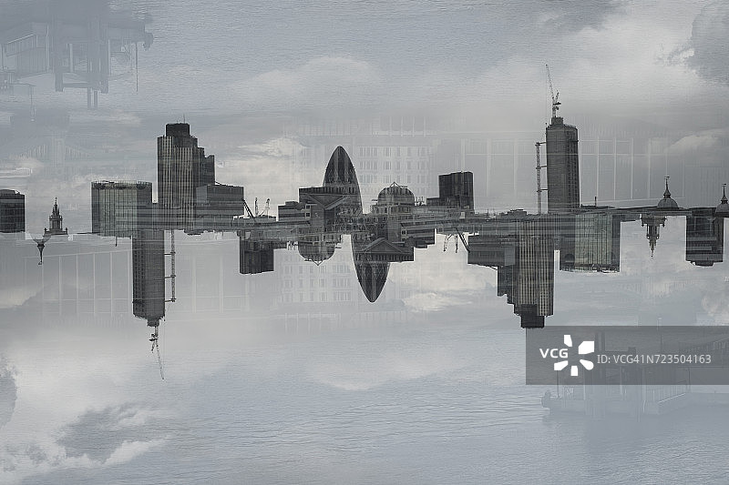 多次曝光的城市景观和多云的天空，伦敦，英国，英国图片素材