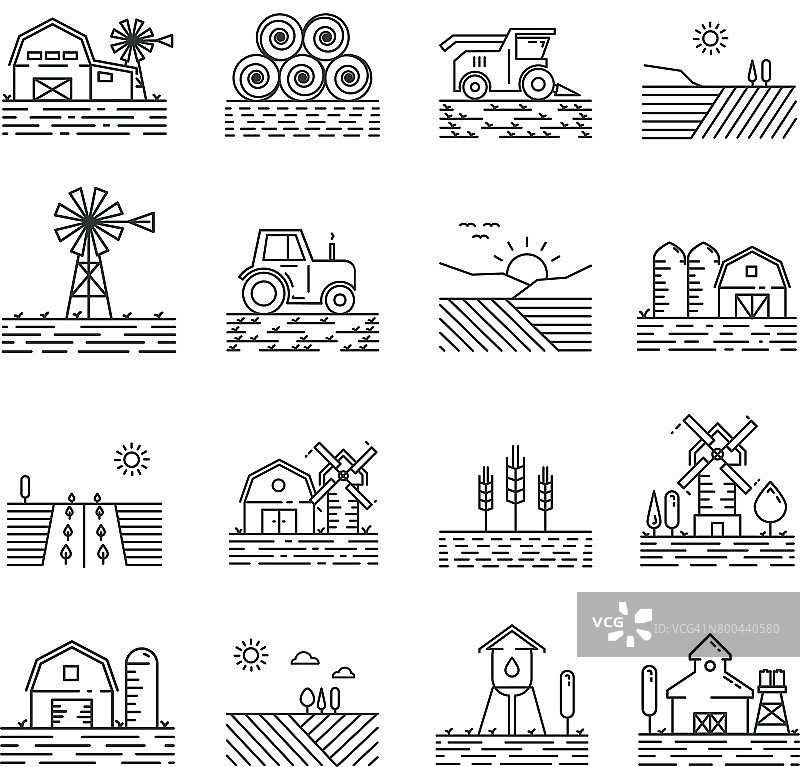 细长线性风格的农场图标图片素材