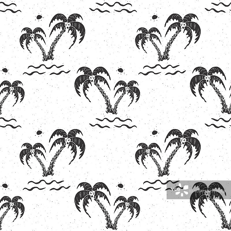 无缝模式背景手绘棕榈树，夏季无semeless，背景，矢量插图图片素材