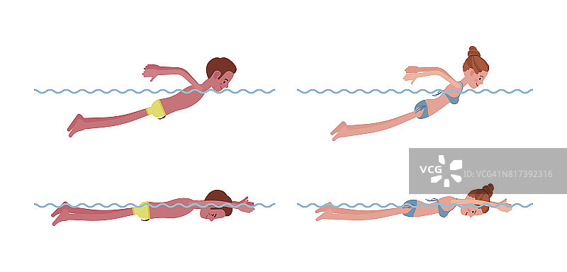 男性和女性游泳蝶泳风格组图片素材