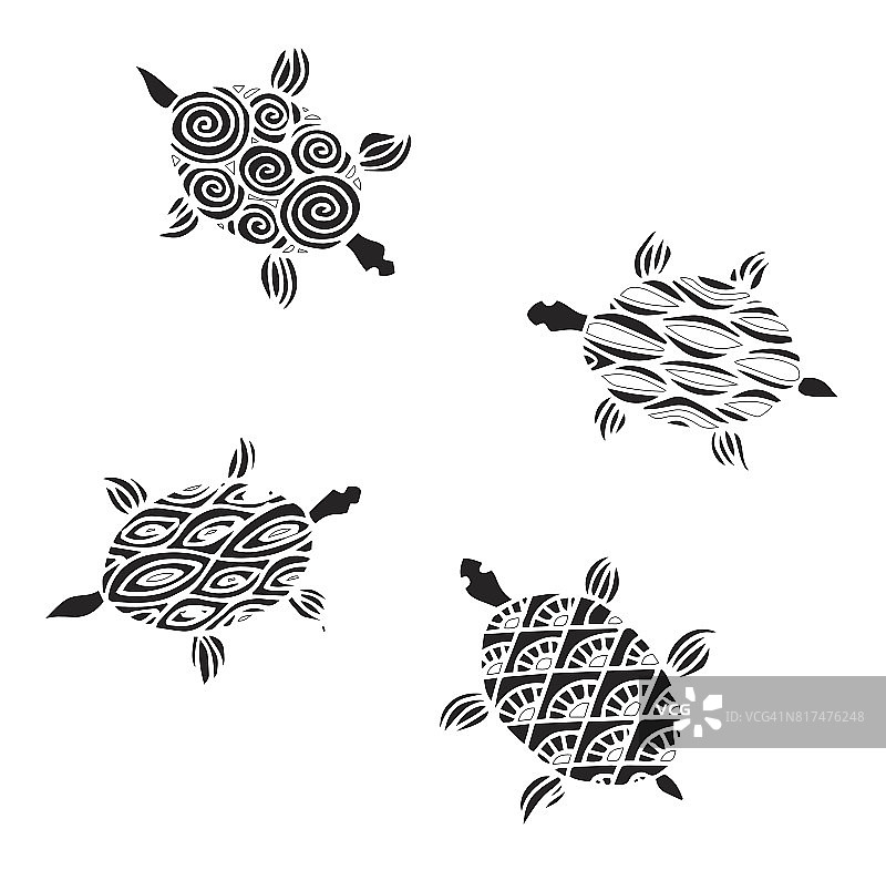 玳瑁海龟-插图着色，海龟，玳瑁海龟，游泳，动物图片素材