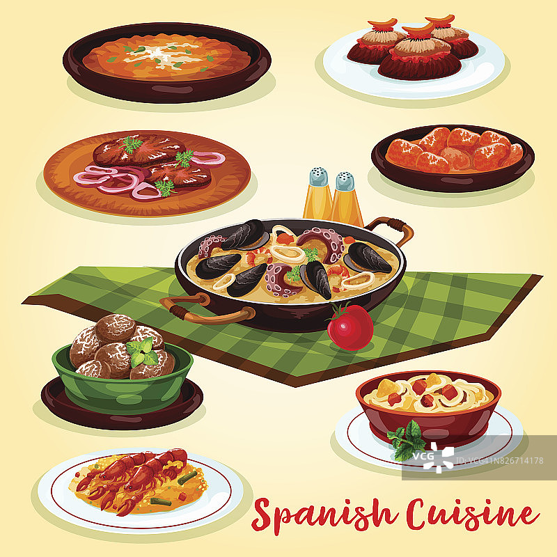 西班牙美食晚餐菜单卡通海报设计图片素材