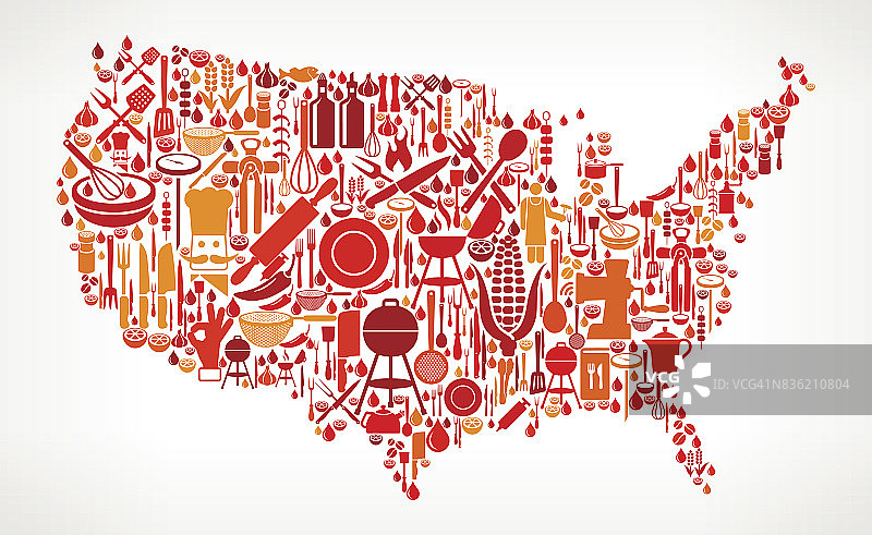 美国地图烹饪和食物矢量图标模式图片素材
