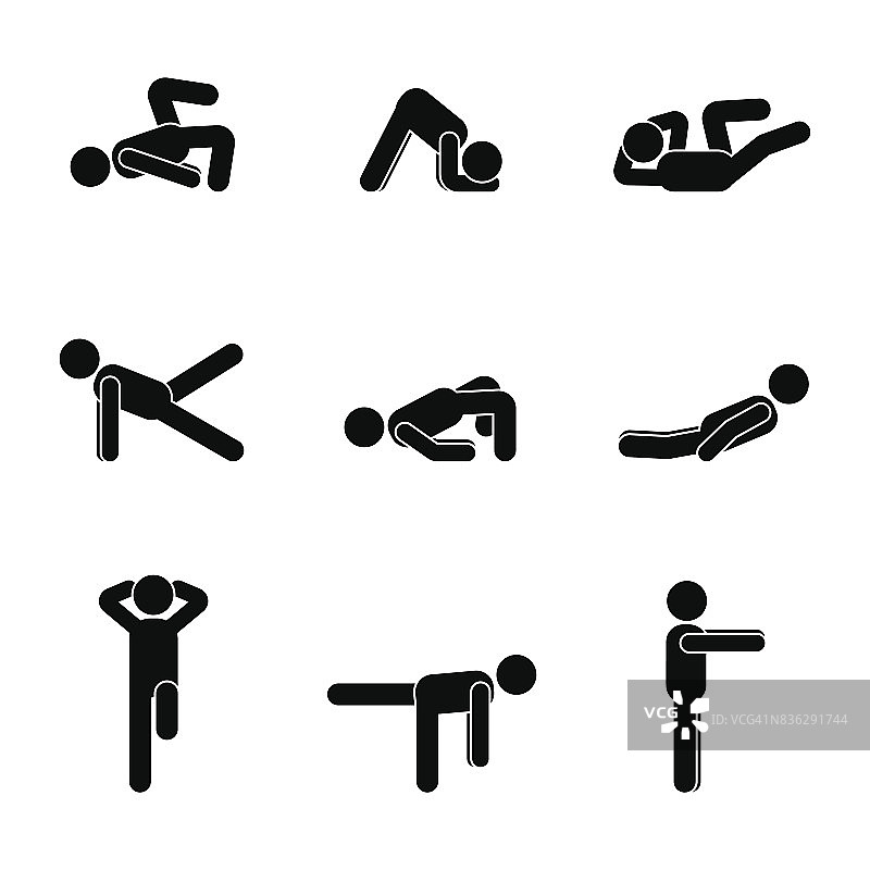 锻炼身体，锻炼身体，伸展身体。健康生活方式矢量插图象形图图片素材