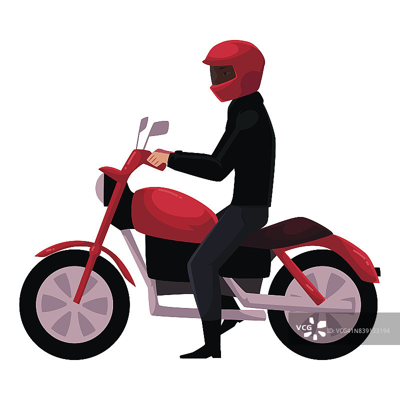 摩托车、戴头盔的摩托车骑手、侧视、城市机动交通工具图片素材
