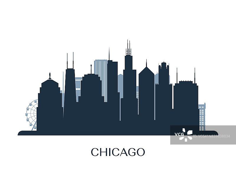 芝加哥的天际线，单色剪影。矢量插图。图片素材