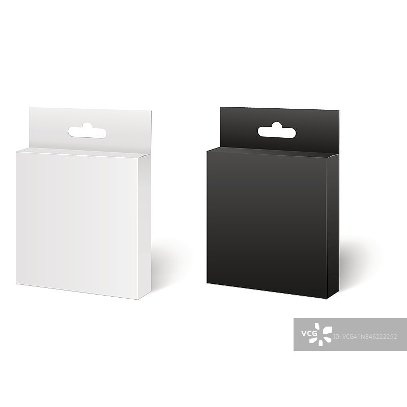 黑色和白色产品模拟包装盒插图孤立的白色背景。产品包装向量。图片素材