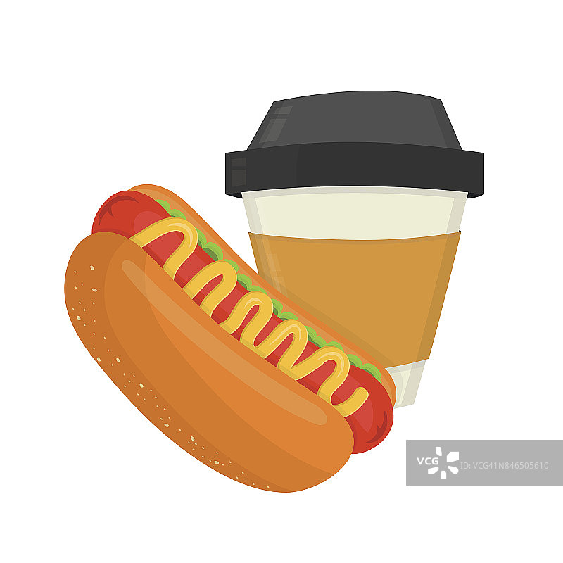 热狗和咖啡杯。向量的现代图片素材