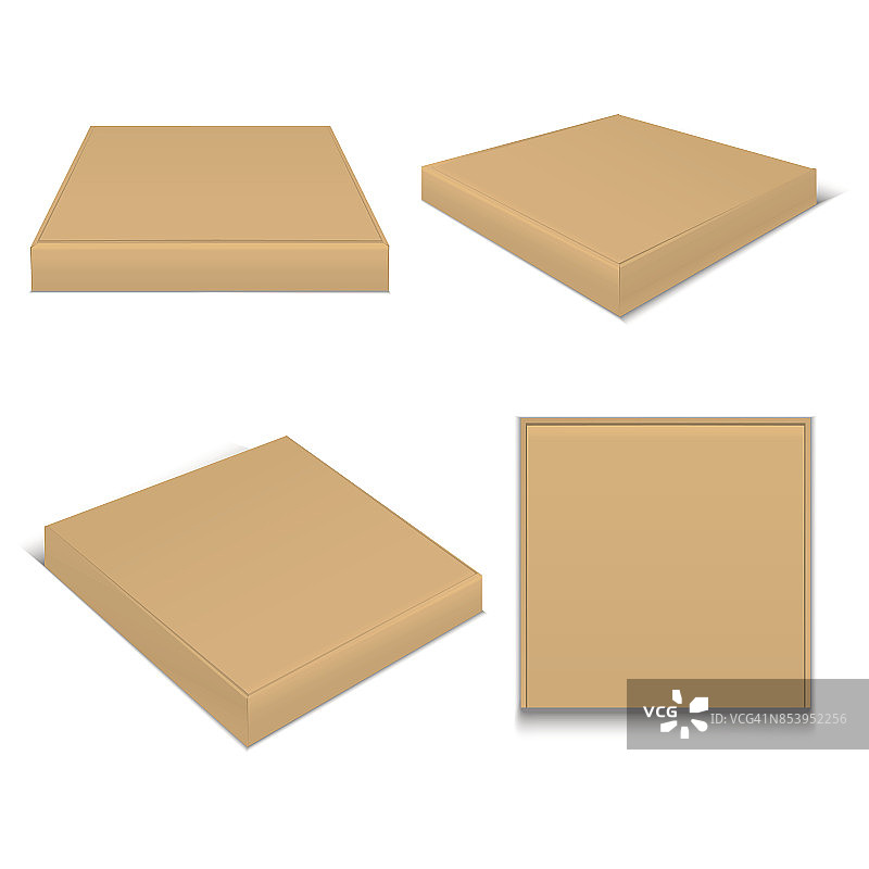 现实模板空白棕色包披萨盒。向量图片素材