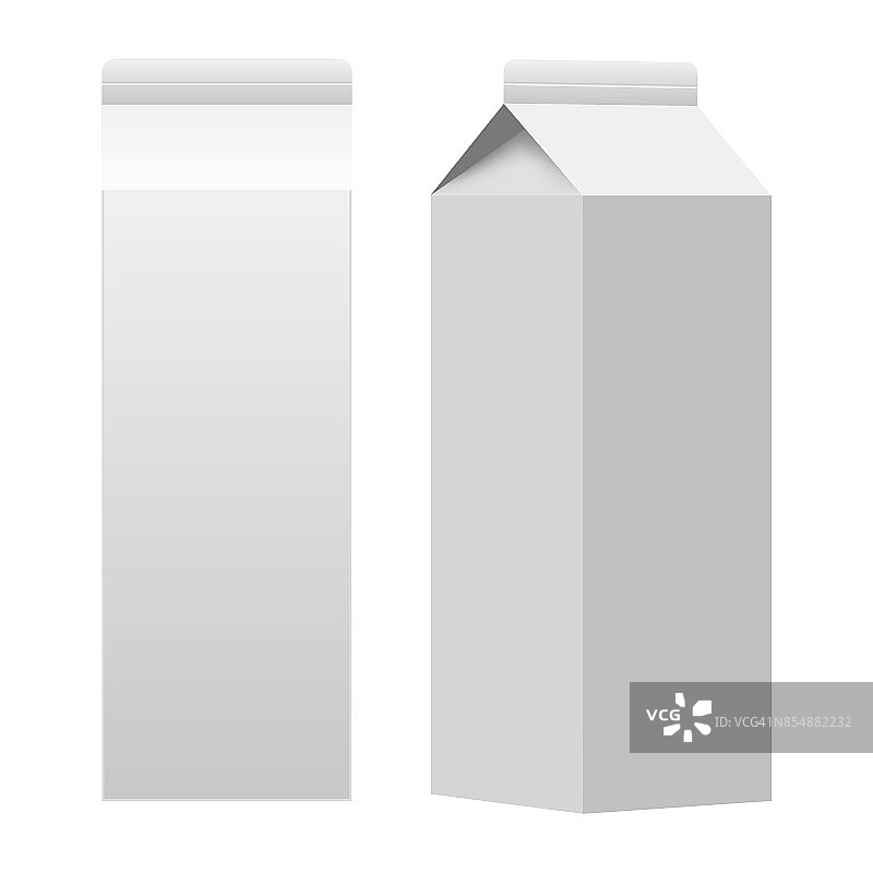 牛奶或果汁纸盒包装盒白空白隔离。向量。图片素材