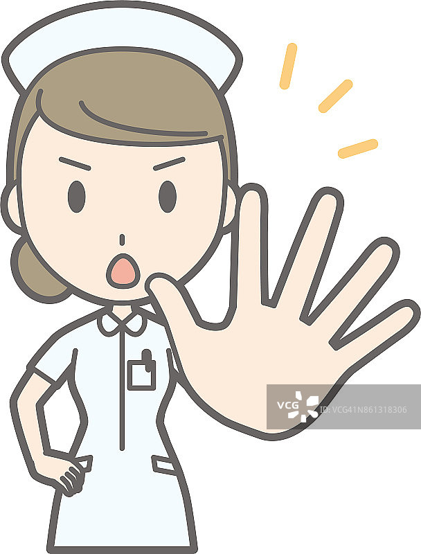 插图:一个穿着白色套装的女护士把手放在前面图片素材