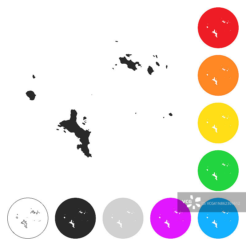 塞舌尔地图-不同颜色的按钮上的平面图标图片素材