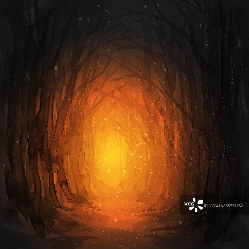 幽灵森林小径，水彩插图。图片素材