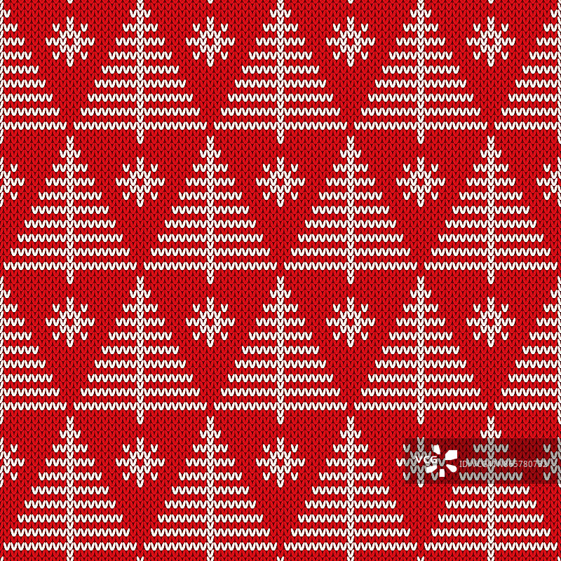 一棵圣诞树冬季无缝针织图案。针织毛衣设计图片素材