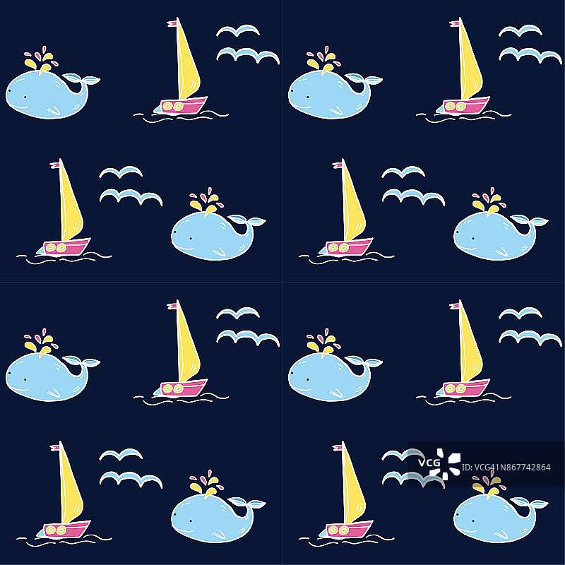 鲸鱼和游艇图案图片素材