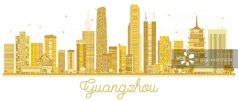 广州市天际线金色剪影。图片素材