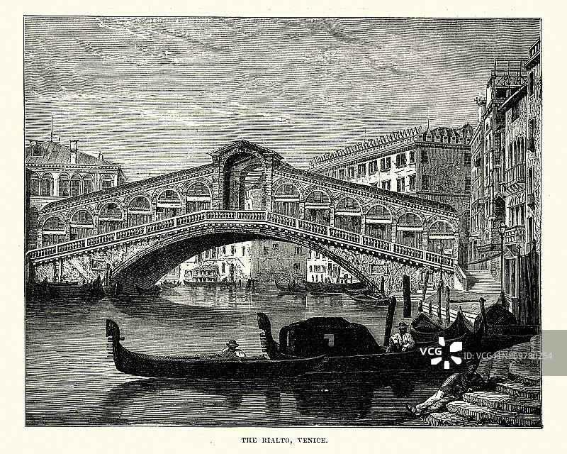 里阿尔托桥，威尼斯，19世纪图片素材