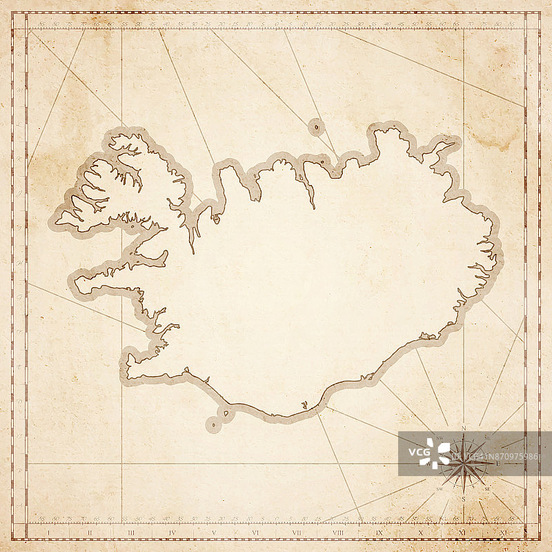 冰岛地图在复古风格-旧纹理纸图片素材