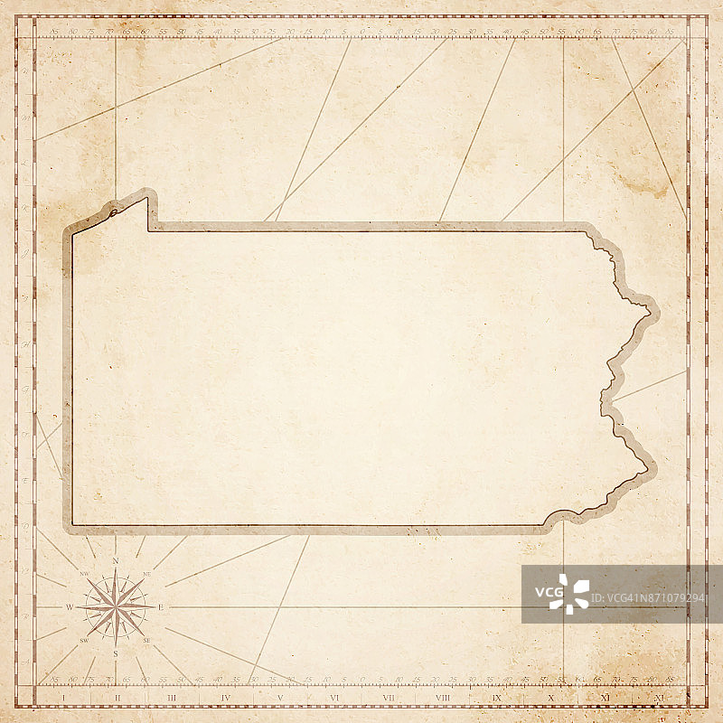 宾夕法尼亚州地图在复古风格-旧纹理纸图片素材