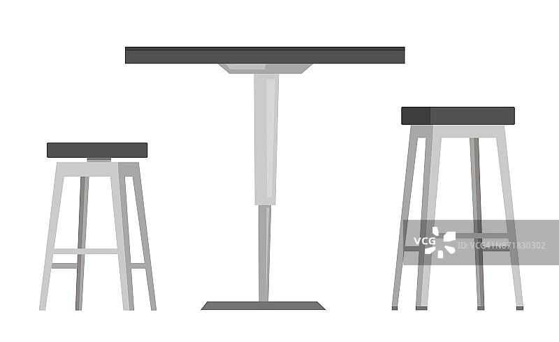桌子与酒吧椅子矢量卡通插图图片素材