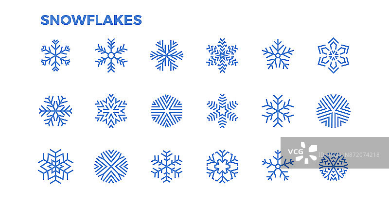 雪花图标。用于装饰冬季主题和圣诞节的雪花晶体。可编辑的中风。图片素材