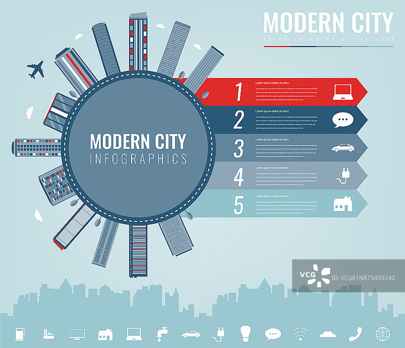 城市信息图表元素。现代城市信息图。智能城市。网站模板的概念。向量图片素材