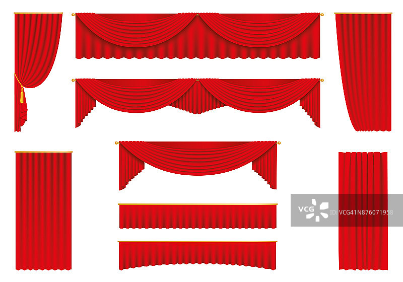 红色的窗帘，现实的固定向量。图片素材