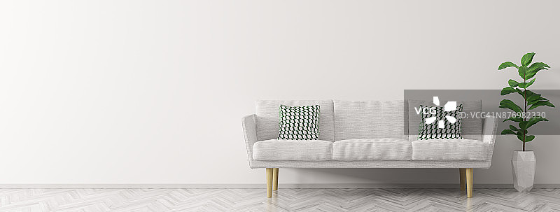 现代室内白色沙发全景3d渲染图片素材