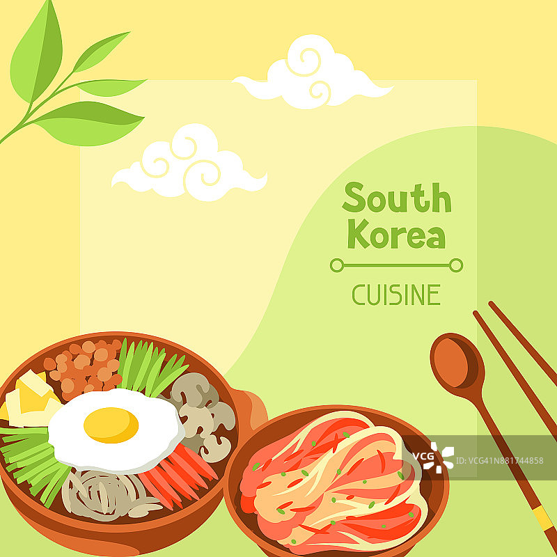 韩国菜。韩国的旗帜设计与传统的符号和对象图片素材