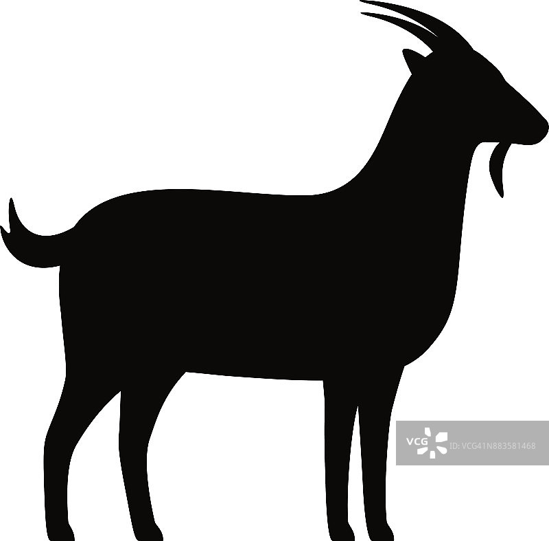 山羊，农场动物黑色图标，矢量插图图片素材
