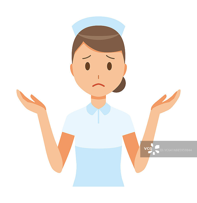 一个戴护士帽、穿白大褂的女护士耸着肩膀图片素材