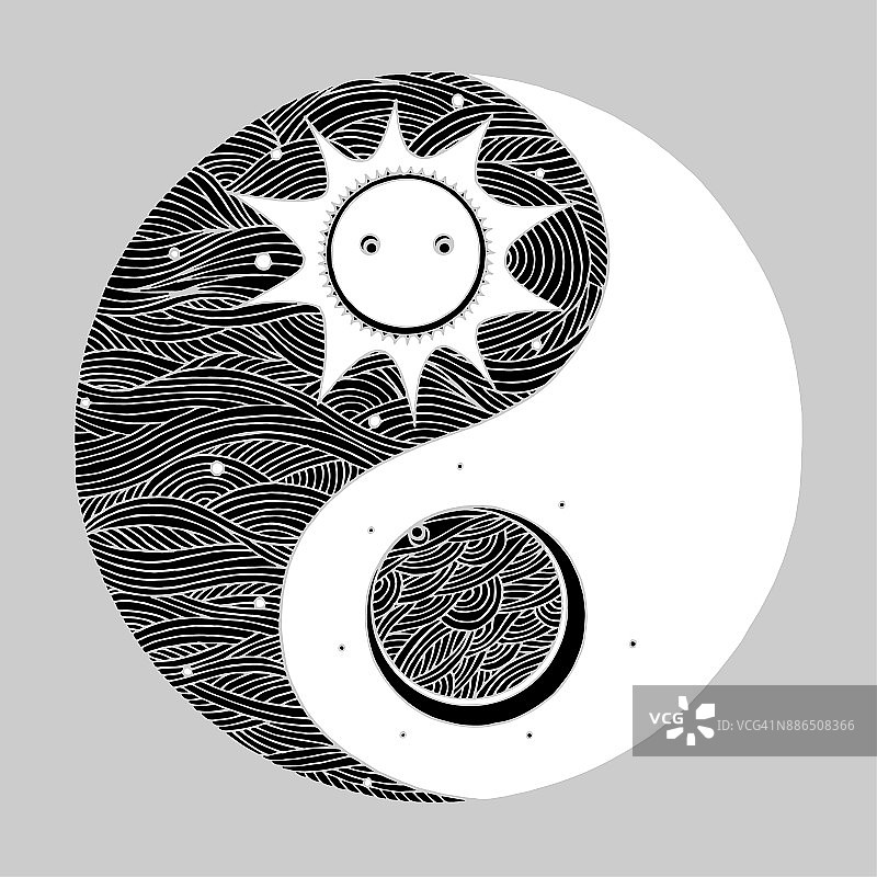 阴阳符号最小矢量手绘风格插画设计图片素材