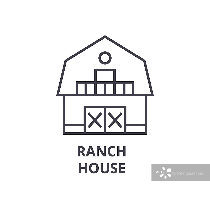 牧场房屋线条图标，轮廓符号，线性符号，矢量，平面插图图片素材