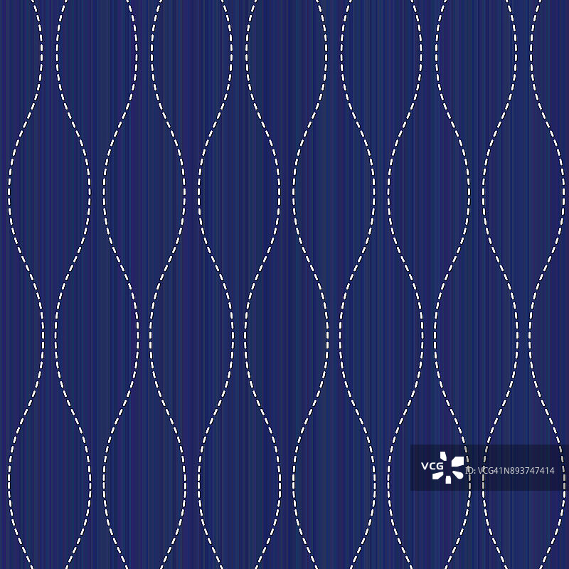 波浪Sashiko主题。抽象的无缝模式。图片素材