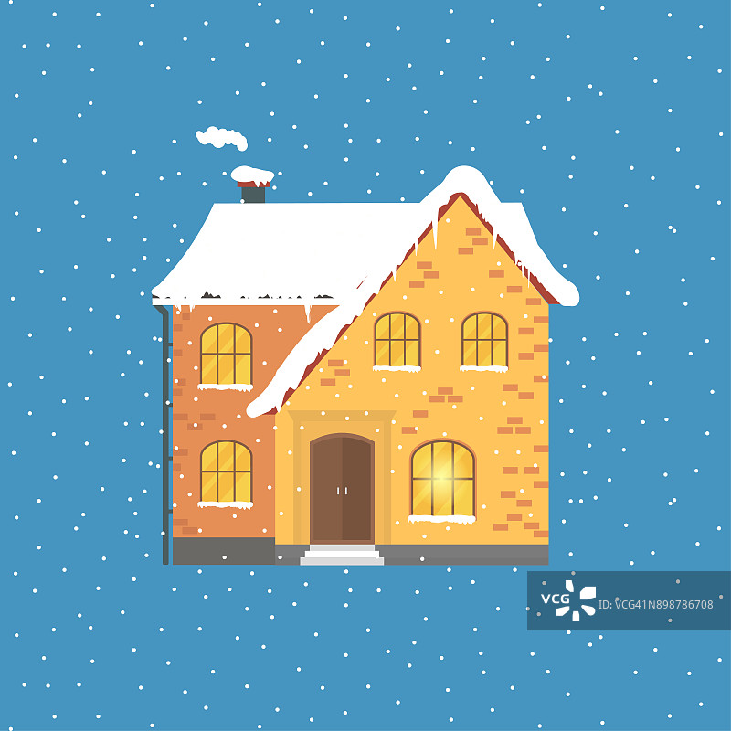抽象的背景与冬天的家和白色的雪花图片素材