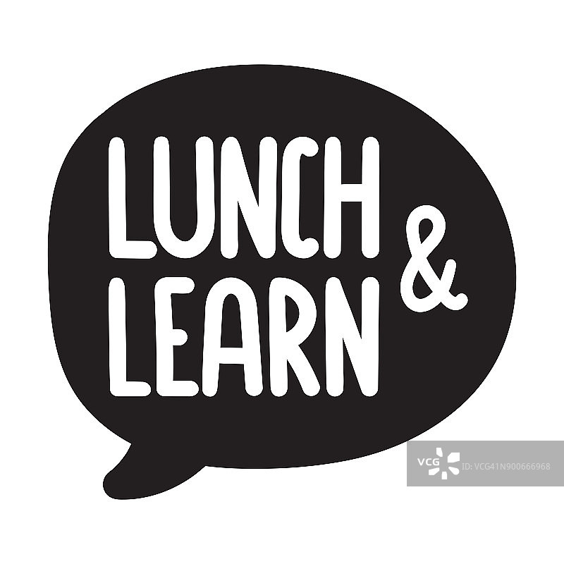 午餐和学习。矢量手绘语音气泡图标，徽章插图上的白色背景。图片素材