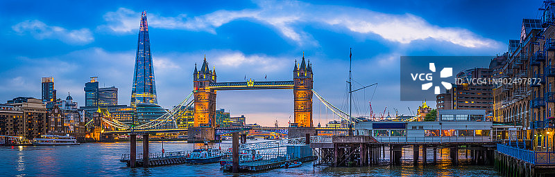 伦敦塔桥、碎片大厦俯瞰英国泰晤士河全景图片素材