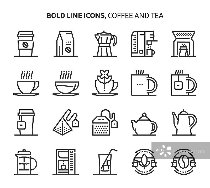 咖啡和茶，粗体线条图标图片素材