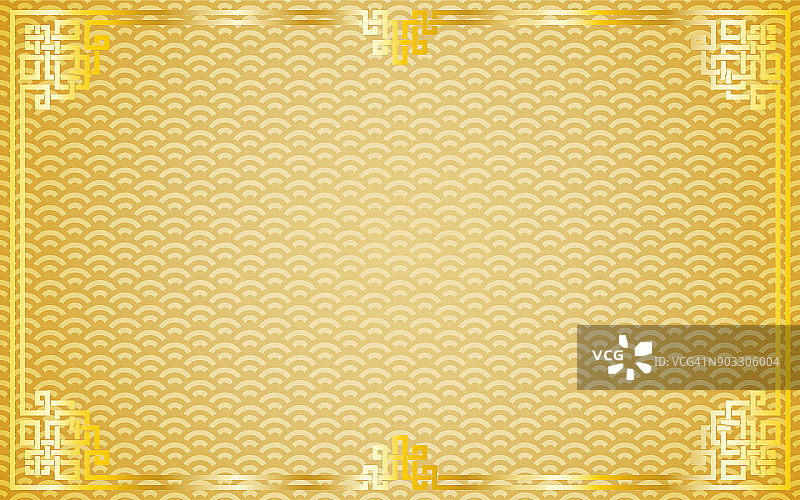 东方复古黄金框架上的黄金图案背景为中国新年庆祝卡片，海报，横幅或传单，矢量图片素材