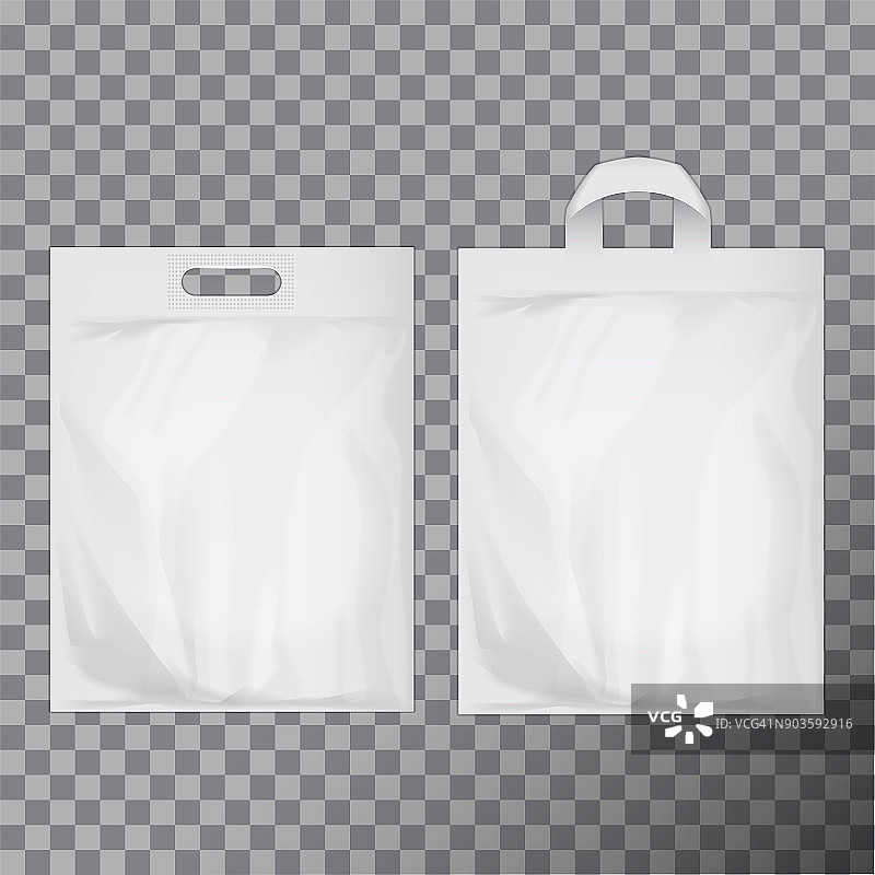 套空白空白塑料袋模拟隔离。消费者包装准备标志设计或身份展示。商业产品食品包装手柄图片素材