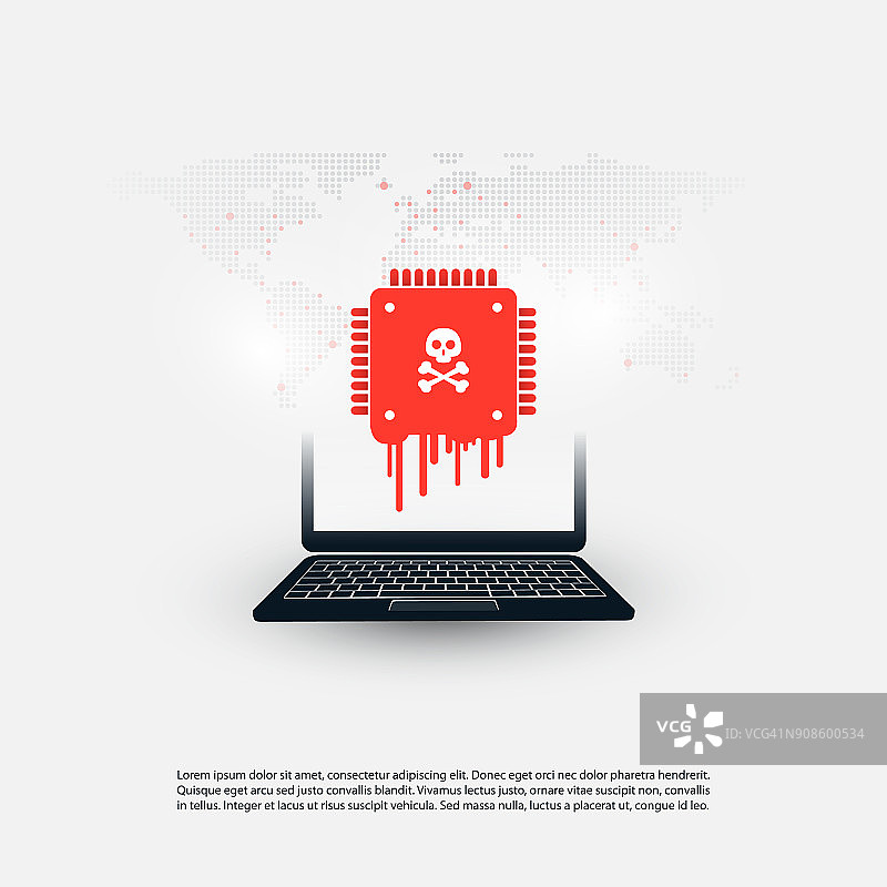 笔记本电脑配备的处理器受到Meltdown和Spectre严重安全漏洞的影响，这些漏洞会导致电脑和移动设备受到网络攻击、密码或个人数据泄露图片素材