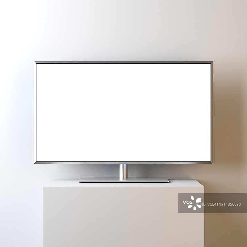 平板智能电视模型与空白白色屏幕的立场，现实的Led电视图片素材