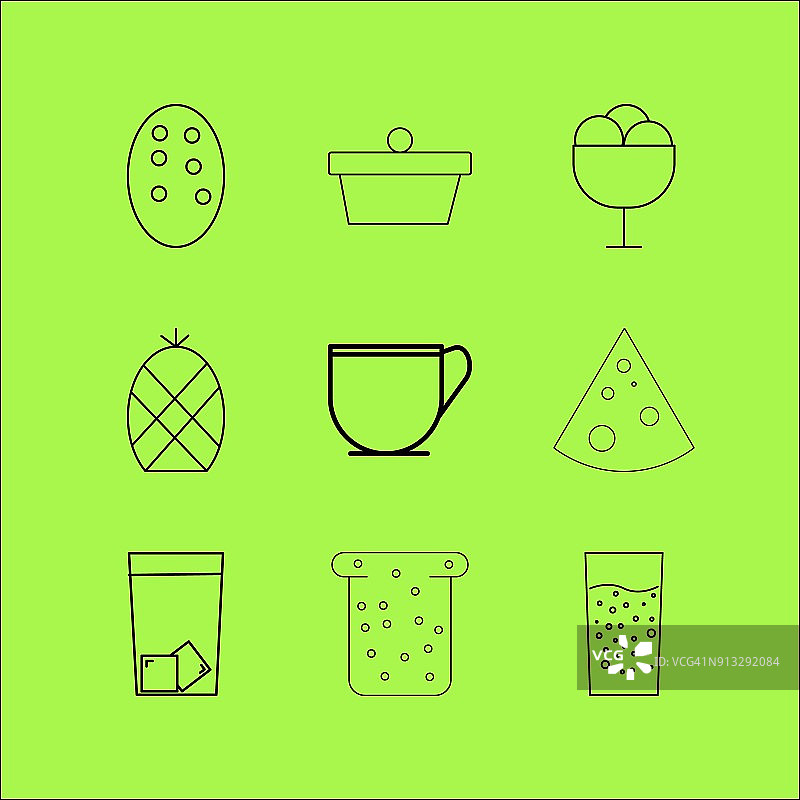 食物和饮料线性图标设置。简单的轮廓图标图片素材