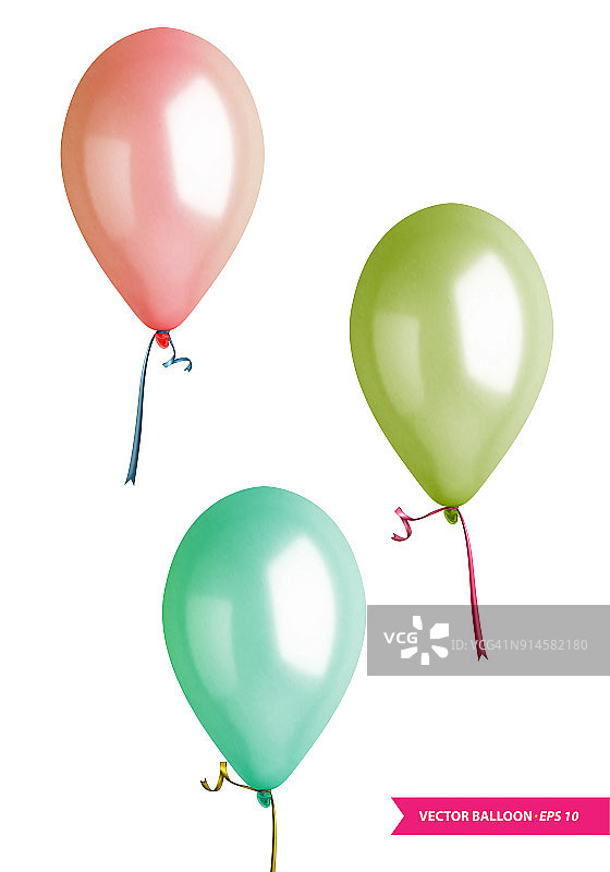 3d逼真的彩色气球集。假日插图的飞行光泽气球集。矢量图图片素材