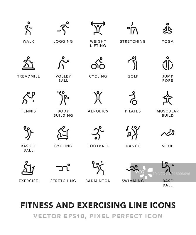 健身和锻炼线图标图片素材