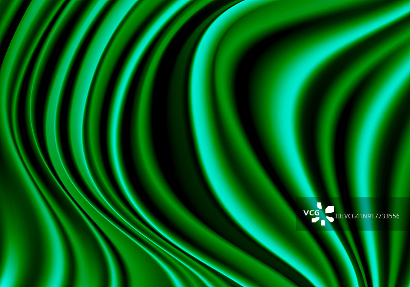 绿色织物缎波曲线豪华背景纹理矢量插图。图片素材