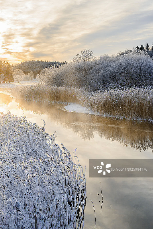 冬天日落时的河流图片素材