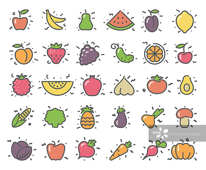 蔬菜和水果的简单图标图片素材
