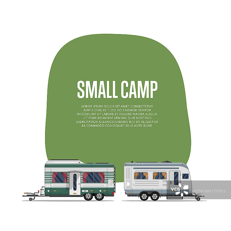 带旅行拖车的小型营地海报图片素材